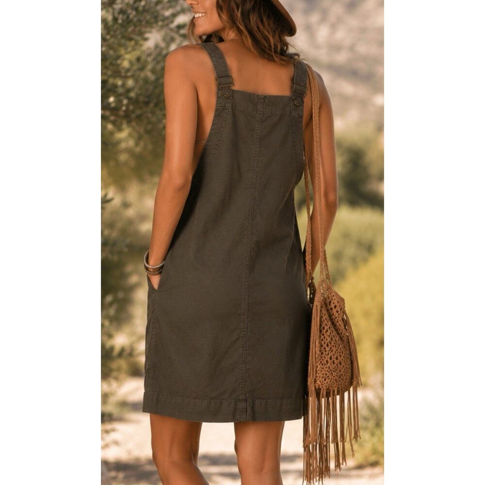 Duluth Trading Olive Utility Overall Dress Jumper Button Front Pockets Women’s M - Picture 2 of 10